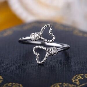 Elegant 925 Sterling Silver Adjustable Heart Ring - OS - NWT